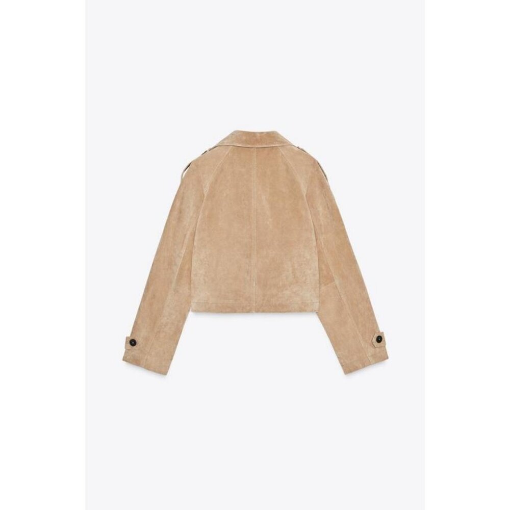 ZARA 100% LEATHER SHORT TRENCH COAT - Picture 12 of 13